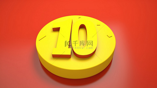 在黄色背景上隔离的 3d 中排名前 10 的红色评级渲染