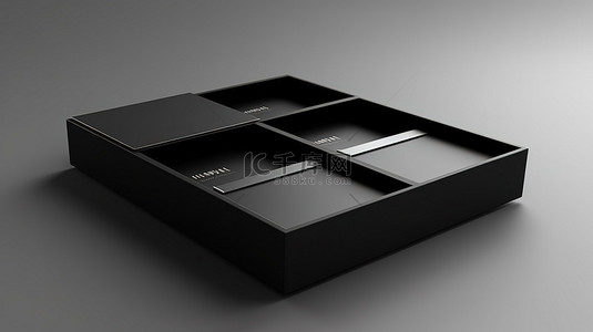 优雅的 3D 渲染时尚黑色滑动抽屉盒，适合小物品火柴等