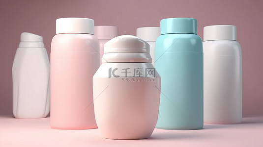 卫生用品背景图片_柔和的彩色背景，带有白色塑料容器，用于美容产品 3d 渲染