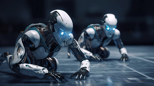 短跑背景图片_3d 渲染人工智能中的竞争机器人或机器人