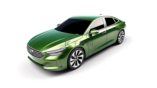 白色背景 3D 渲染高级商务运动型绿色豪华轿车