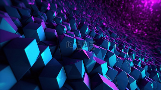 紫色和蓝色色调的抽象几何背景 3D 渲染