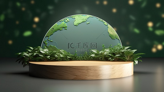 世界场景背景图片_现代绿色产品舞台模型，具有 3D 渲染平台和自然世界主题