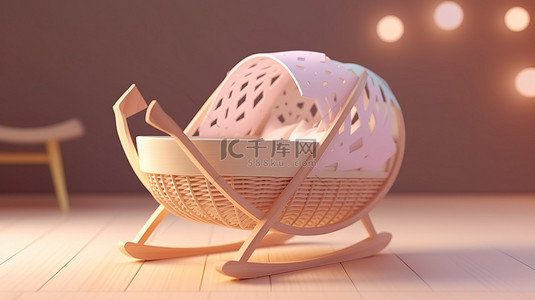 懒羊羊睡觉背景图片_婴儿睡觉的摇篮 3D 插图设计