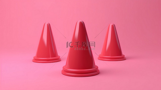 卡通风格 3D 渲染可爱的红色交通锥在粉红色背景上突出事故预防概念