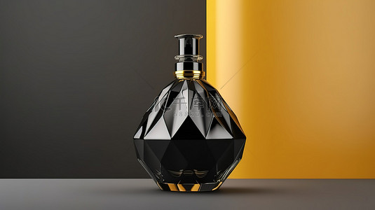 塑料瓶样机背景图片_精致的黑色香水瓶的时尚 3D 渲染