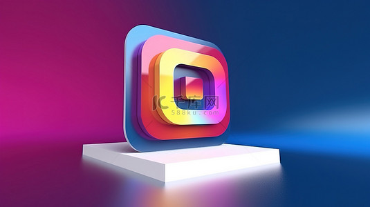蓝色背景上 Instagram 应用程序徽标的 3D 渲染