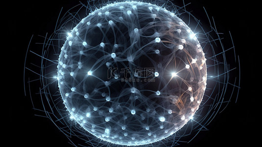 世界精神背景图片_带有充满活力的中心光的白色丛连接球体的 3D 插图