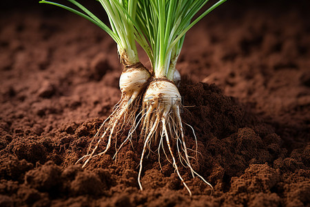 芹菜根生长在土壤中