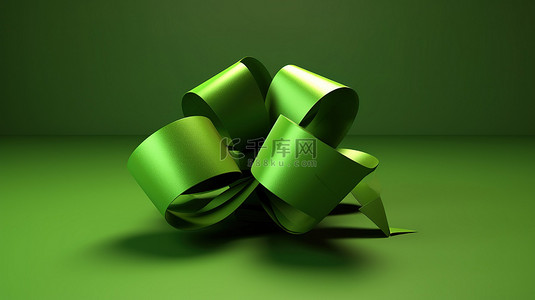 喜庆的 3D 圣诞快乐设计，在充满活力的绿色背景上有蝴蝶结和丝带
