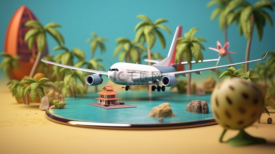 旅行场景的 3D 渲染插图