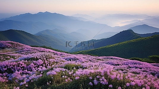 粉色山背景图片_山野紫色花