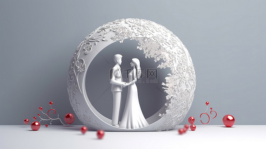 婚纱摄影题背景图片_一对婚姻情侣的装饰 3D 插图