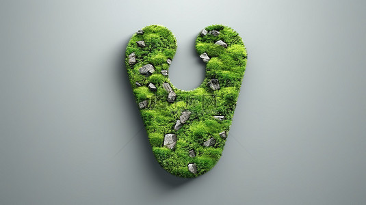 绿叶自然背景图片_在 3D 渲染的岩石地面上雕刻的绿草足迹