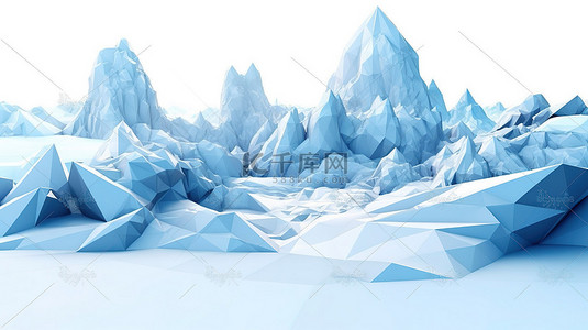 科技3背景图片_抽象白色背景下 3D 渲染中的低聚蓝色景观
