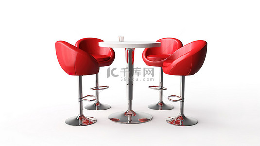 餐厅室内背景背景图片_现代酒吧座椅套装，白色背景桌子，以 3D 可视化