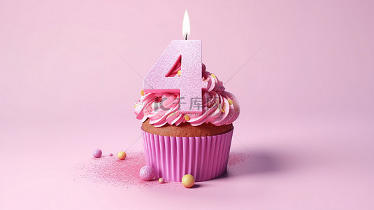 3D 渲染的粉红色蛋糕，以 45 岁生日为主题