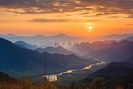 越南湄公河谷的日落景色