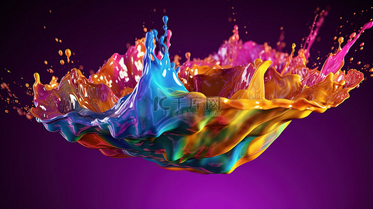 动态水墨背景图片_闪闪发光的油漆飞溅充满活力的液体 3D 插图