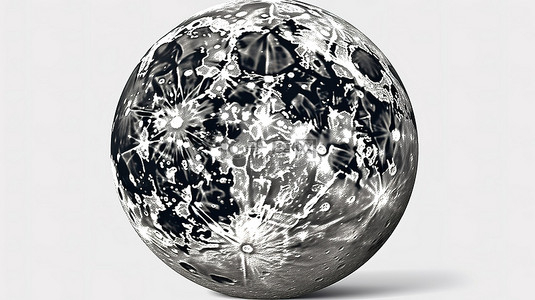 渲染的 3D 球体，具有大直径，设置在白色背景上，类似于满月的灰色月亮