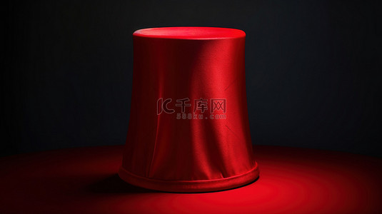 圆形基座用红色天鹅绒布照亮，在 3D 渲染中设置在灰色背景下
