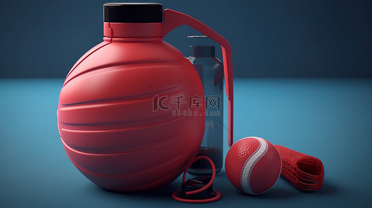 带有运动配件的大型运动水瓶的 3D 渲染插图