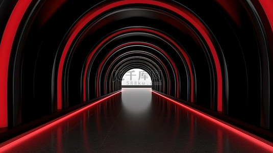 全网独家独款字背景图片_黑色走廊中拱形走道的三维表示