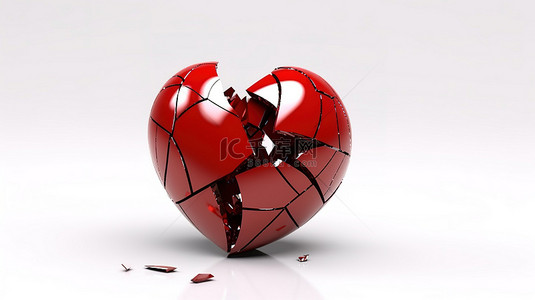 爱心和破碎的爱心背景图片_3d 渲染的红心在白色背景上破碎