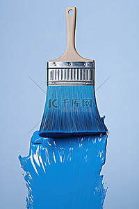 蓝色油漆位于带有蓝色画笔的画笔边缘