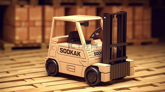 叉车运输托盘上斯洛伐克制造的木制货箱 3D 渲染