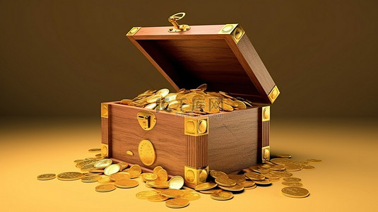 淘宝轮播图首饰背景图片_装满金币的宝箱的 3D 插图