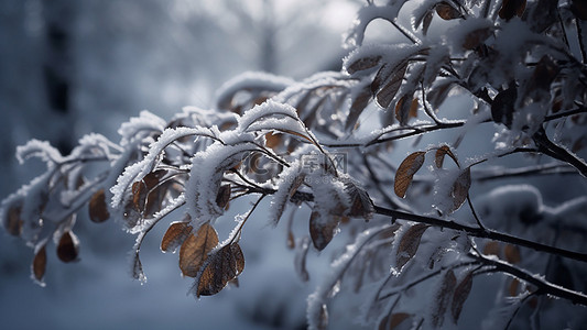 下雪飘雪雪花背景图片_冬天挂雪叶子纹理