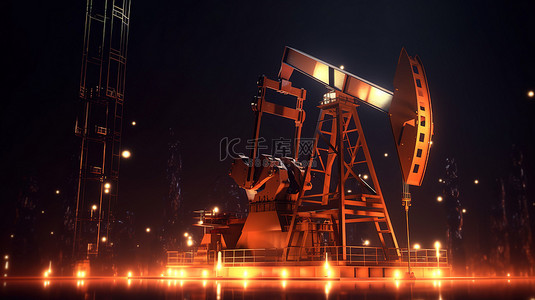 机械设备背景图片_夜间工业能源 3d 设备从石油井架抽油