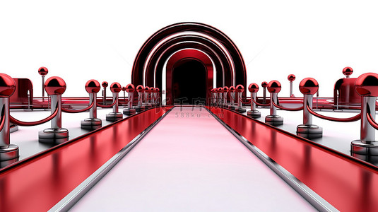 大红色背景图片_名人派对的豪华入口 3d 红地毯渲染，白色背景上有路径障碍