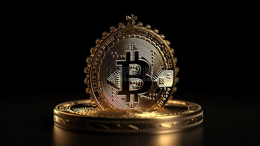 黑色金字背景图片_黑色背景上 3d 渲染的金冠比特币硬币，表示加密货币投资