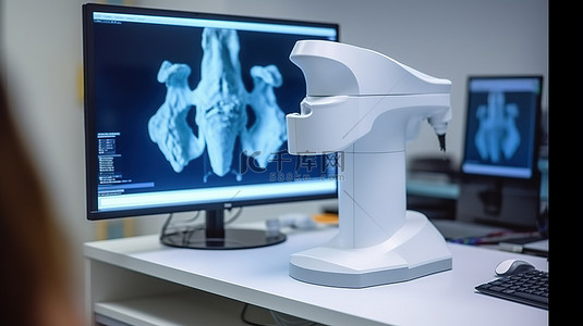 科室背景图片_配备 3D 扫描仪和显示器的高科技牙科室