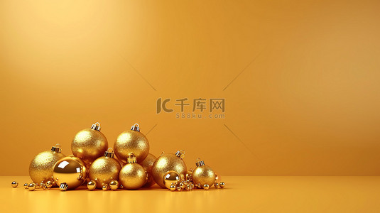幸福的背景背景图片_闪闪发光的背景 3d 渲染上的金色圣诞装饰品