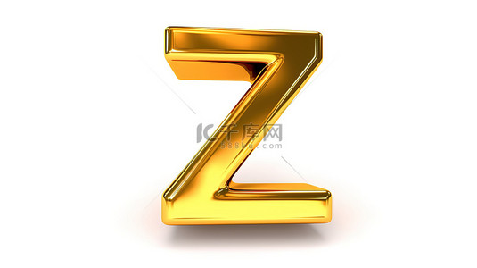 白色孤立背景上的小金色字母“z”的 3d 插图