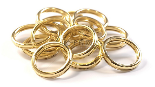 白色背景婚礼背景图片_在白色背景上隔离的 3d 渲染中的金戒指