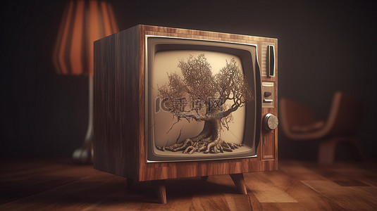 3d 渲染中的桦木电视