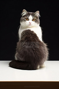 猫尾巴背景图片_一只小猫坐在桌子上，耳朵朝下