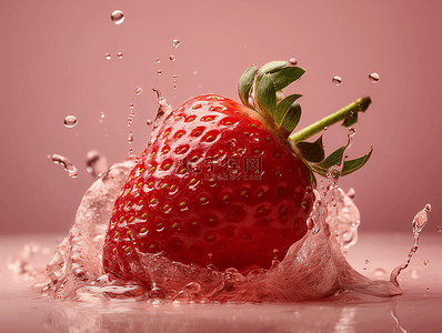 新鲜草莓有机水果水花摄影广告背景