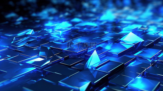 3d 渲染蓝色三角形抽象技术背景