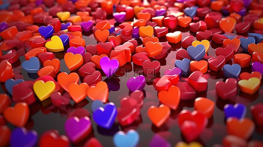 爱和爱心背景图片_图案背景 3D 渲染中充满了喜欢和爱心