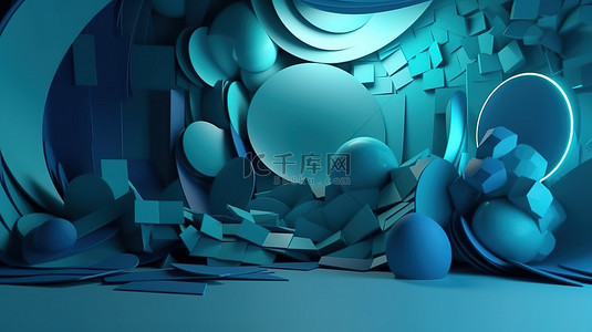 以 3D 形式呈现的蓝色抽象几何背景，用于科技行业广告