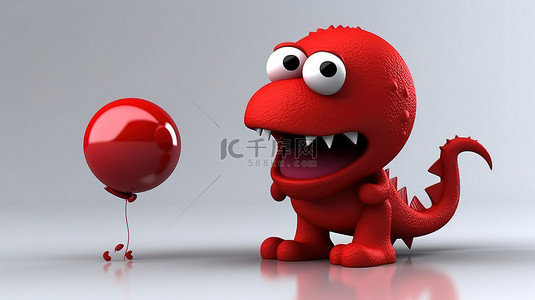 搞笑的 3D 红色恐龙个性通过语音气泡进行交流