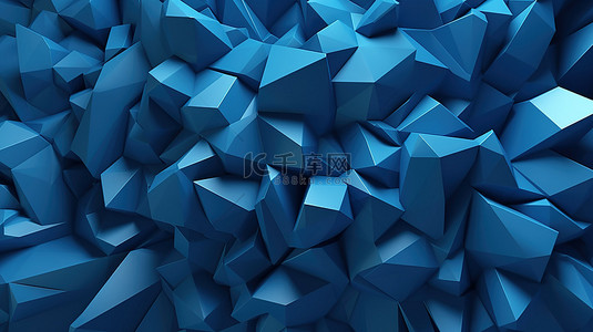 抽象 3D 渲染中描绘的低聚蓝色表面