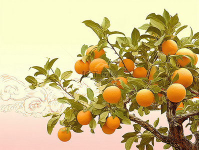 一棵橘子树，树枝上挂着橘子
