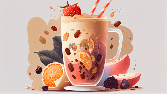 卡通水果草莓橙子背景图片_奶茶甜橙插画背景