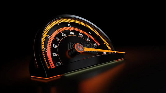 充满活力的车速表图标彩色 3D 插图，橙色指针指示正常速度